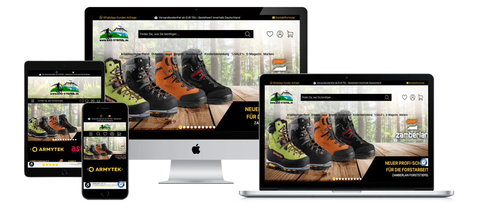 Bas Stiefel – Shopware 6 Website auf Desktop, Tablet und Smartphone