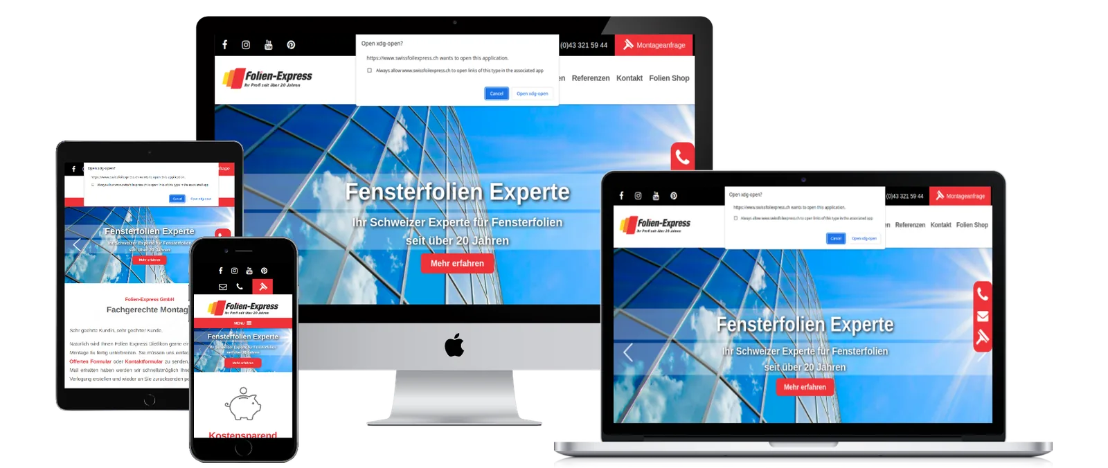 Folien Express GmbH – WordPress Website auf Desktop, Tablet und Smartphone
