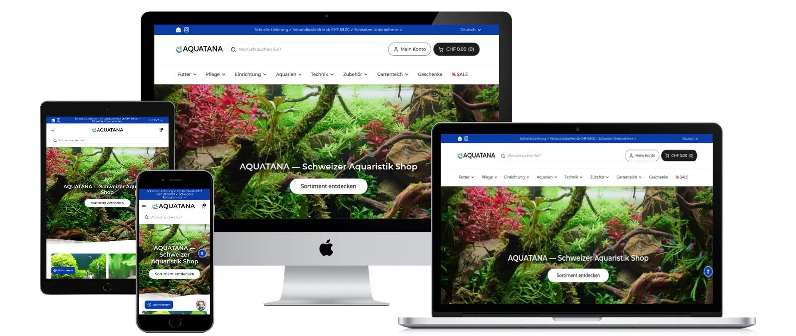 AQUATANA – Shopify Website auf Desktop, Tablet und Smartphone
